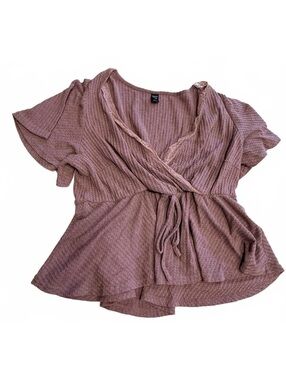 Emery Rose 1XL Mauve Wrap Front Short Sleeve Top